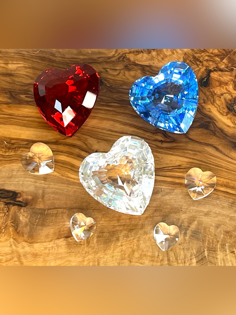 7 SWAROVSKI CRYSTAL SCS RENEWAL HEARTS RED BLUE CLEAR Paperweight Mint Condition